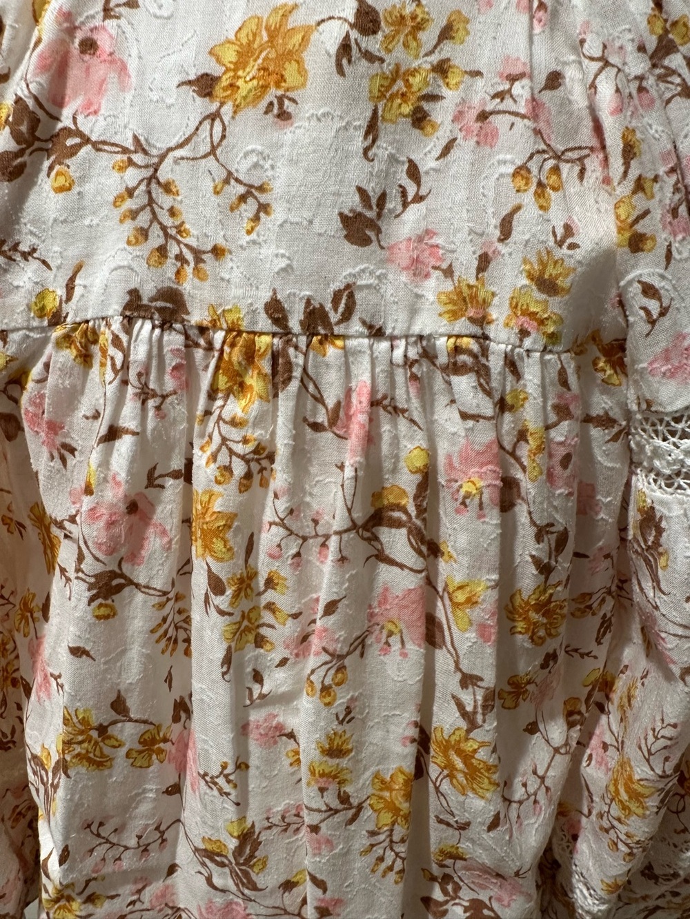 Anthropologie size S Harmony Peasant Blouse in Yellow, Brown, and Pink Floral - Picture 9 of 15